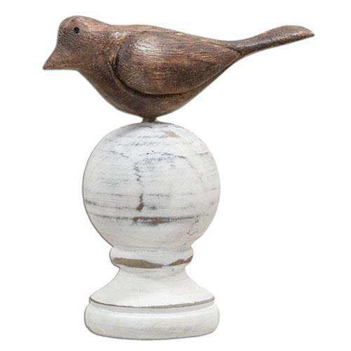 Wood Carved Bird Finial Bird & Nest Decor CWI+ 