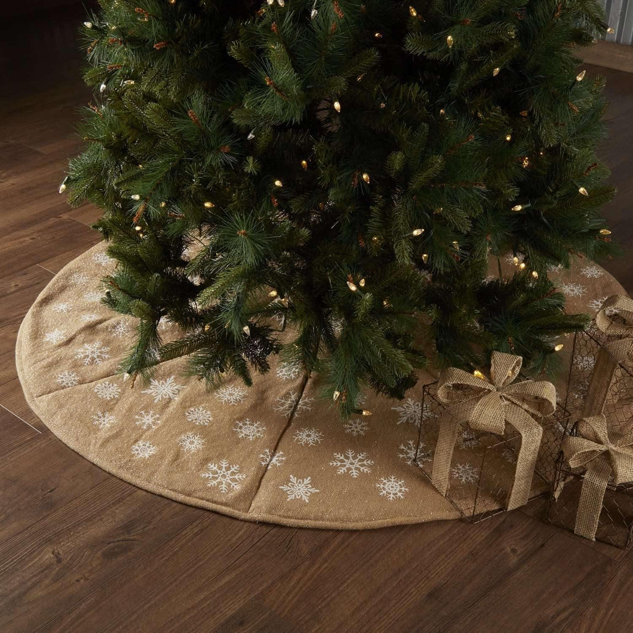 Snowflake Burlap Natural Christmas Tree Skirt 60 VHC Brands - The Fox Decor
