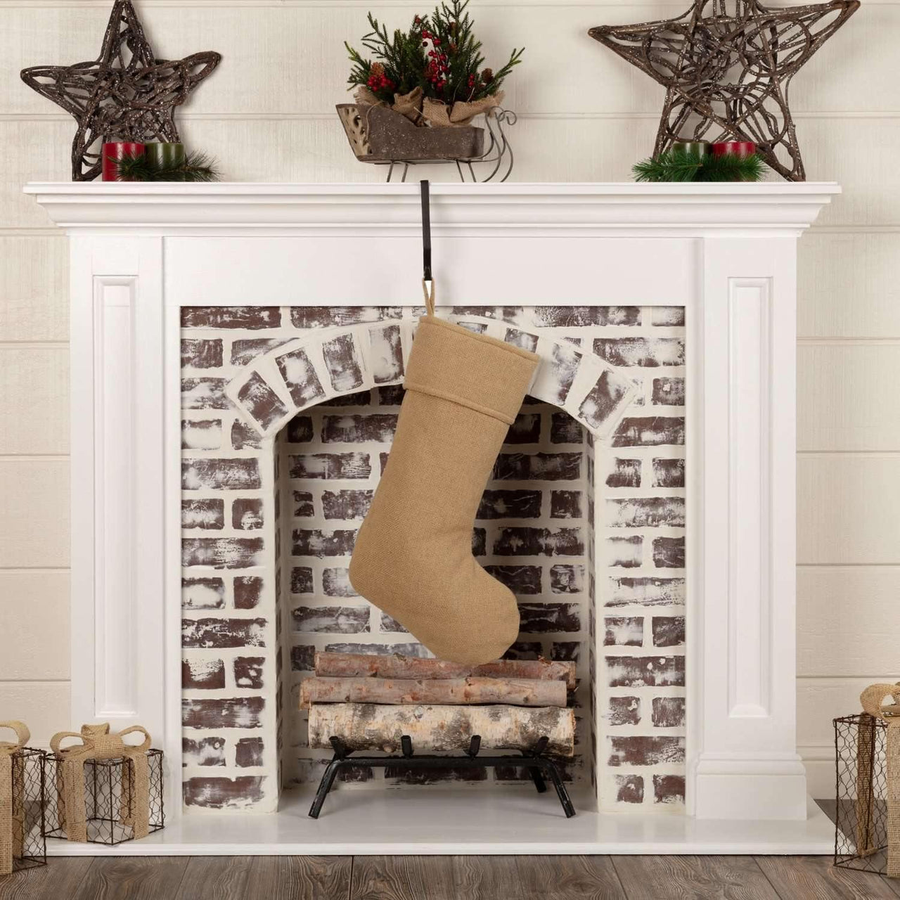 Festive Natural Burlap Stocking 11x20 VHC Brands - The Fox Decor