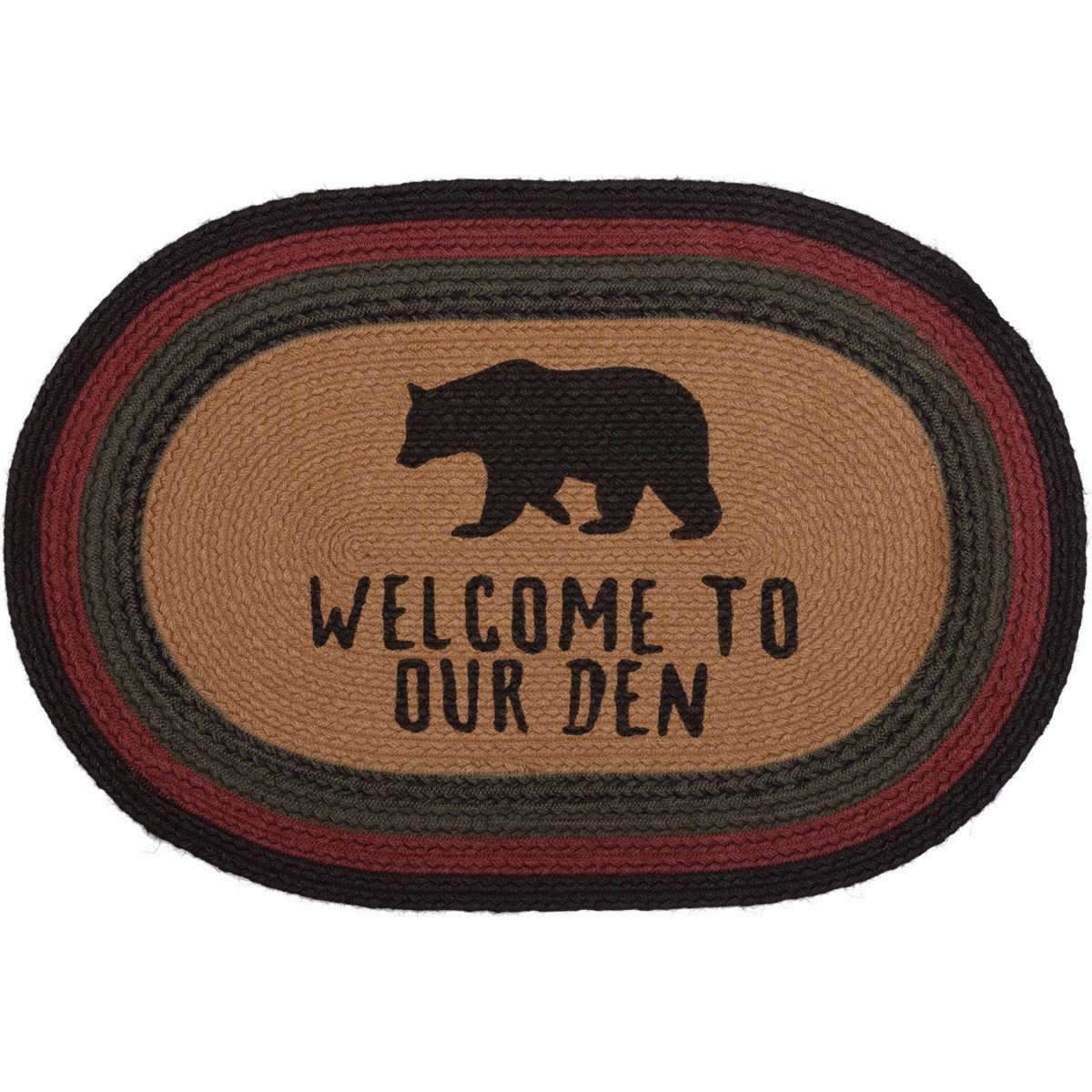 Wyatt Stenciled Bear Jute Braided Rug Oval/Rect rugs VHC Brands 20x30 oval Welcome to our Den 
