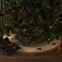 Burgundy Tan Jute Stencil Stars Christmas Tree Skirt 48 VHC Brands - The Fox Decor
