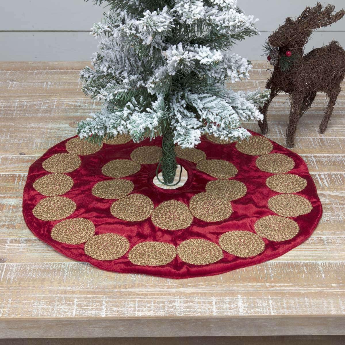Memories Red Mini Christmas Tree Skirt 21 VHC Brands - The Fox Decor