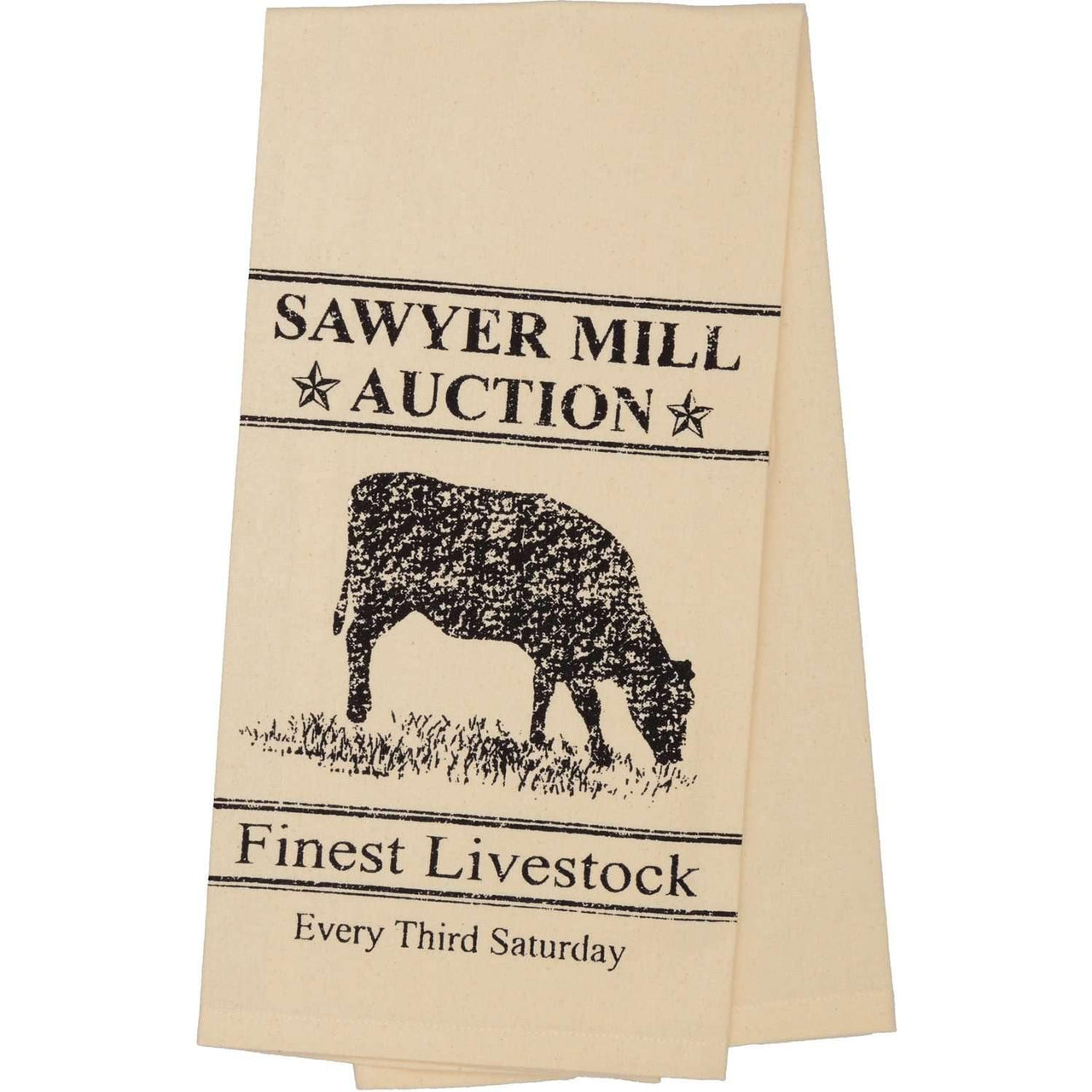 Sawyer Mill Charcoal Cow Muslin Unbleached Natural Tea Towel 19x28 VHC Brands - The Fox Decor