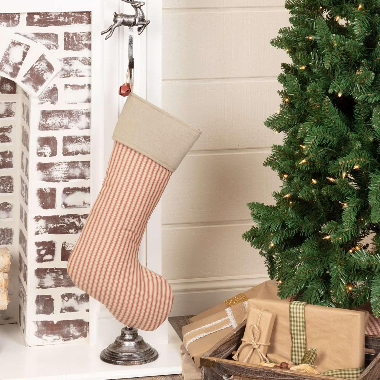 Sawyer Mill Red Ticking Stripe Stocking 12x20 VHC Brands - The Fox Decor