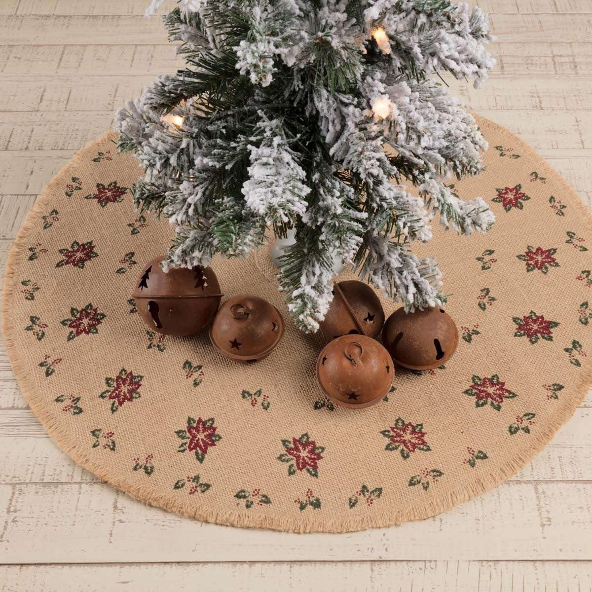Jute Burlap Poinsettia Mini Christmas Tree Skirt 21 VHC Brands - The Fox Decor