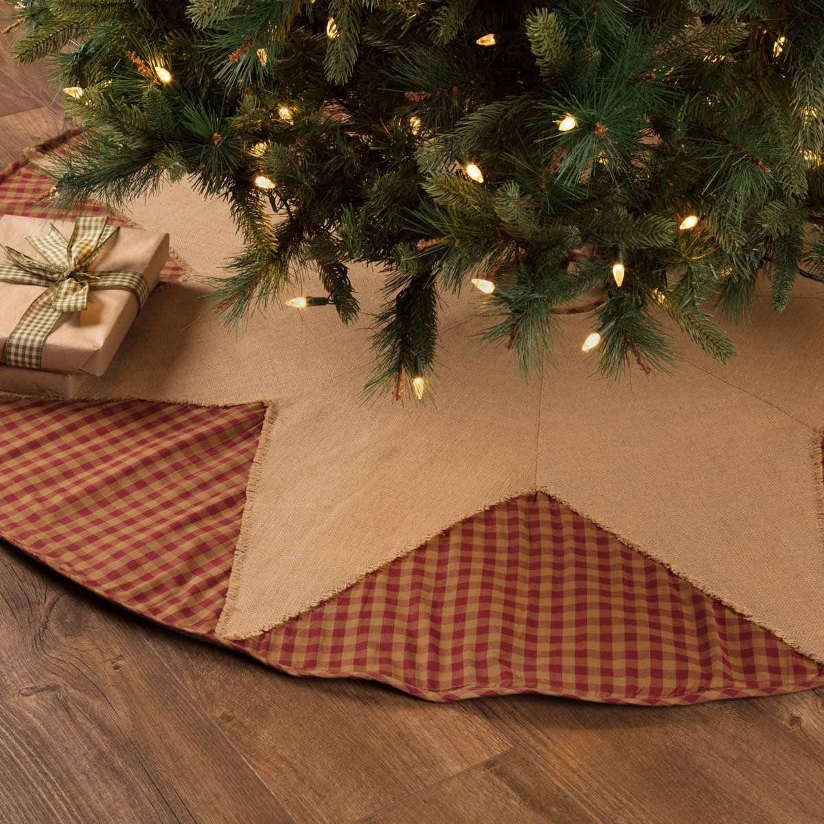 Burgundy Check Star Tree Skirt 60