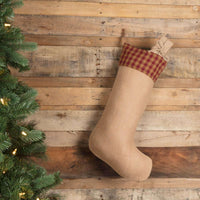 Thumbnail for Burgundy Check Jute Stocking 12x20 VHC Brands - The Fox Decor